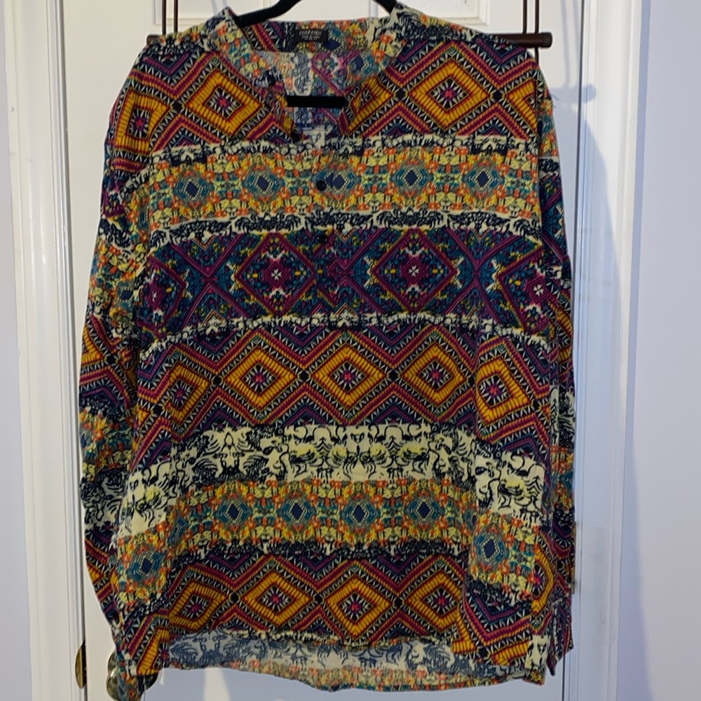 Coofandy shirt XL, 95% Cotton, 5% Hemp, pullover with 4 buttons, boho pattern